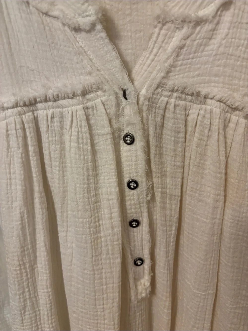 Free People Cream Gauze Button-Up Peasant Top